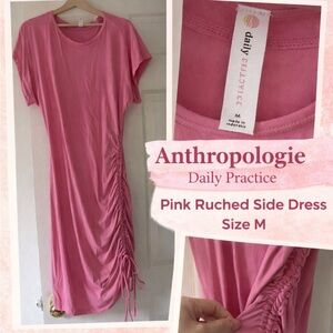 Anthropologie Daily Practice Pink Ruched Side Dress Size M